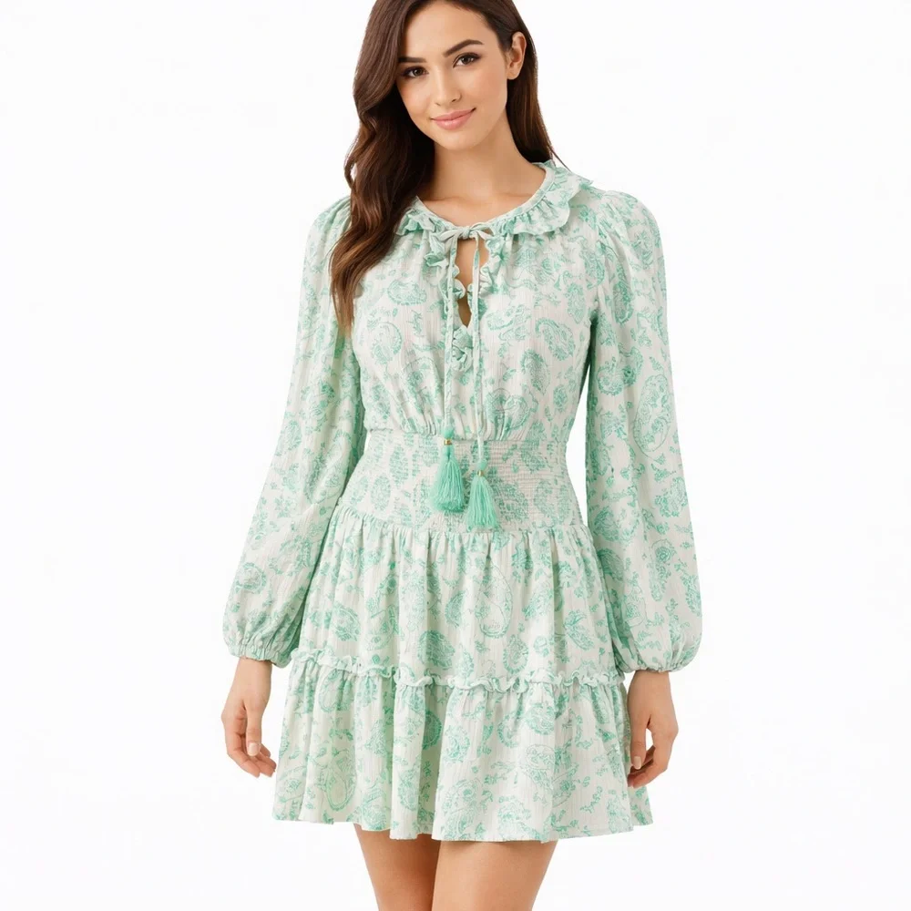 House of Harlow 1960 Mint Green Long Sleeve Dress - Picture 1 of 16